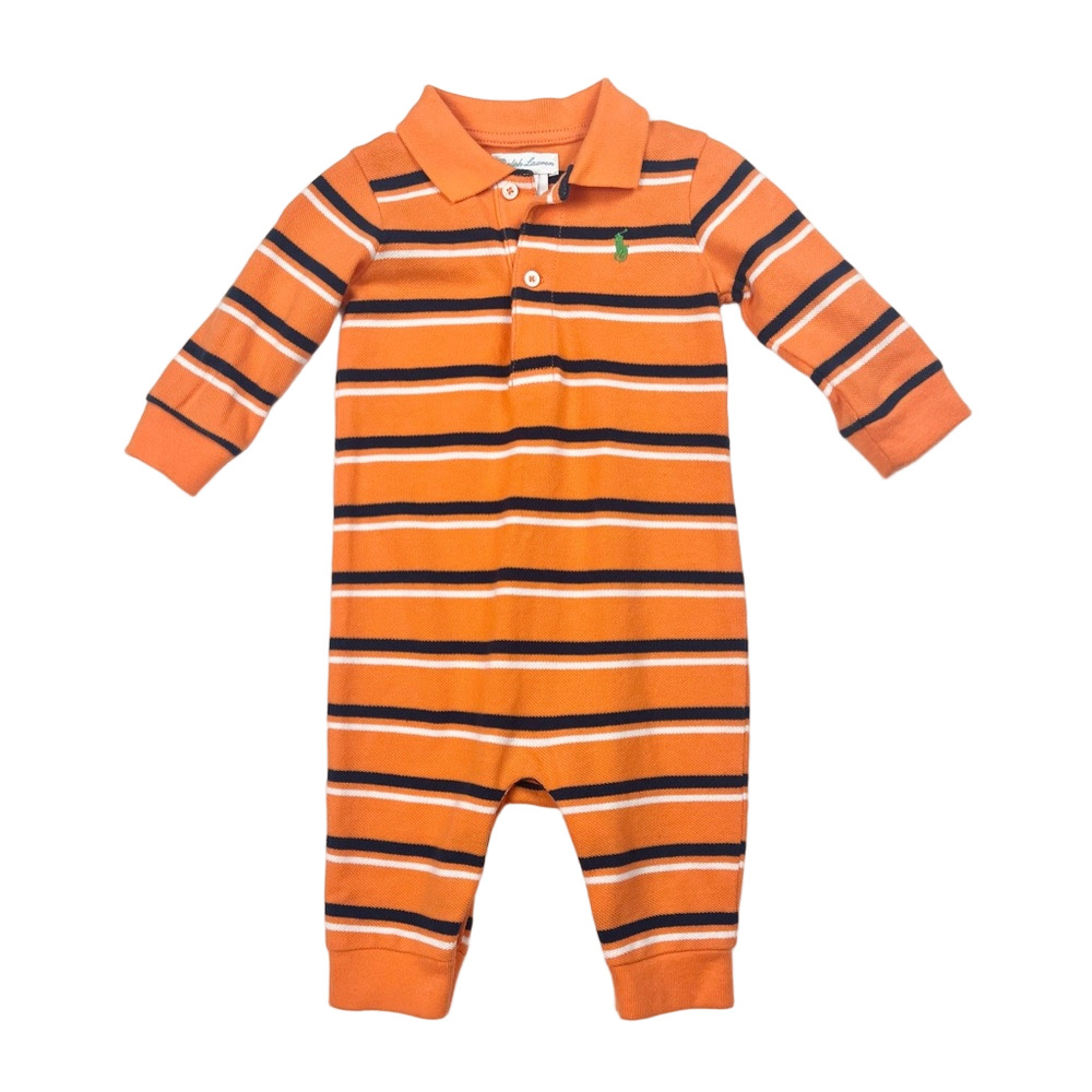EUC Polo Ralph Lauren 3 Months Orange and Navy Striped Outfit